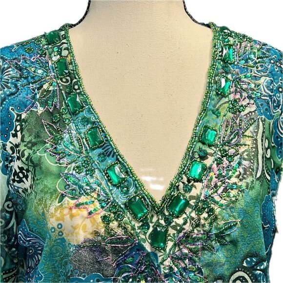 Raviya V-Neck Embellished Sheer‎ Tunic Top With Flare Sleeves Size Small - Picture 5 of 10